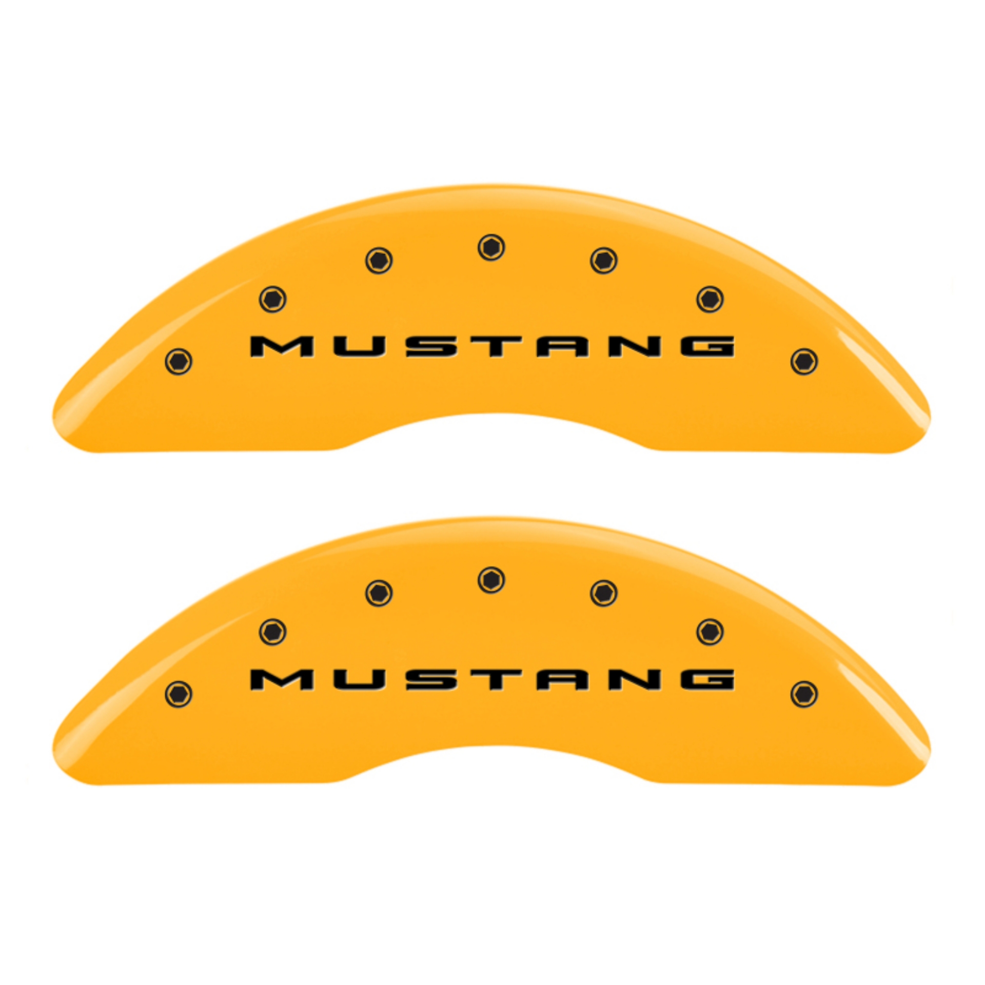 Picture of MGP 4 Caliper Covers Engraved Front 2015-Mustang Engraved Rear 2015-Bar & Pony Yellow fnsh black ch
