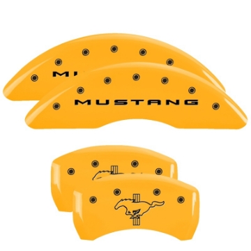 Picture of MGP 4 Caliper Covers Engraved Front 2015-Mustang Engraved Rear 2015-Bar & Pony Yellow fnsh black ch