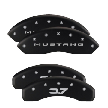 Picture of MGP 4 Caliper Covers Engraved Front 2015-Mustang Engraved Rear 2015-37 Black finish silver ch