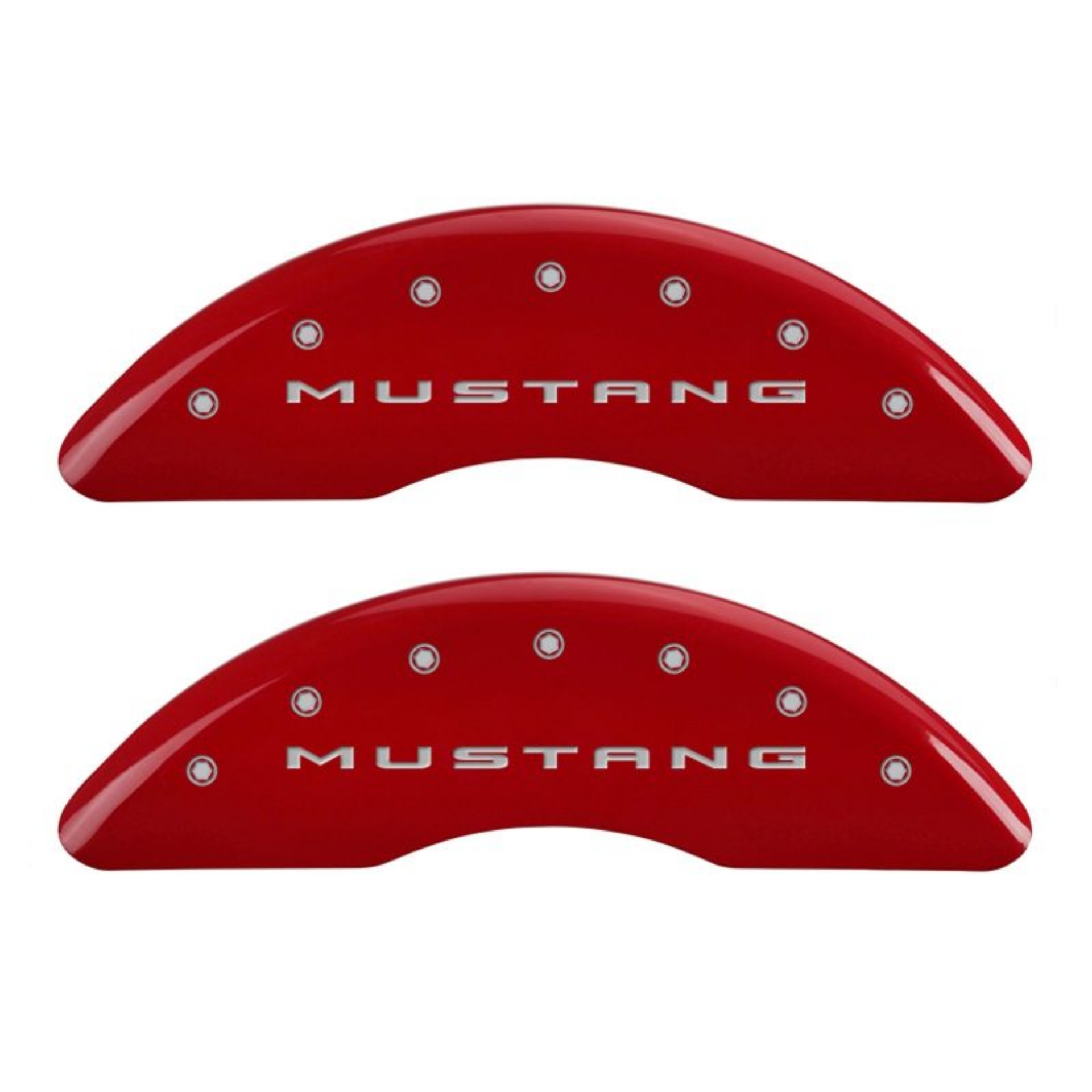 Picture of MGP 4 Caliper Covers Engraved Front 2015-Mustang Engraved Rear 2015-37 Red finish silver ch