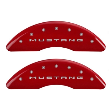Picture of MGP 4 Caliper Covers Engraved Front 2015-Mustang Engraved Rear 2015-37 Red finish silver ch