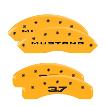 Picture of MGP 4 Caliper Covers Engraved Front 2015-Mustang Engraved Rear 2015-37 Red finish silver ch
