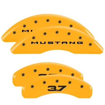 Picture of MGP 4 Caliper Covers Engraved Front 2015-Mustang Engraved Rear 2015-37 Yellow finish black ch