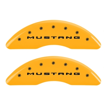 Picture of MGP 4 Caliper Covers Engraved Front 2015-Mustang Engraved Rear 2015-Bar & Pony Yellow fnsh black ch
