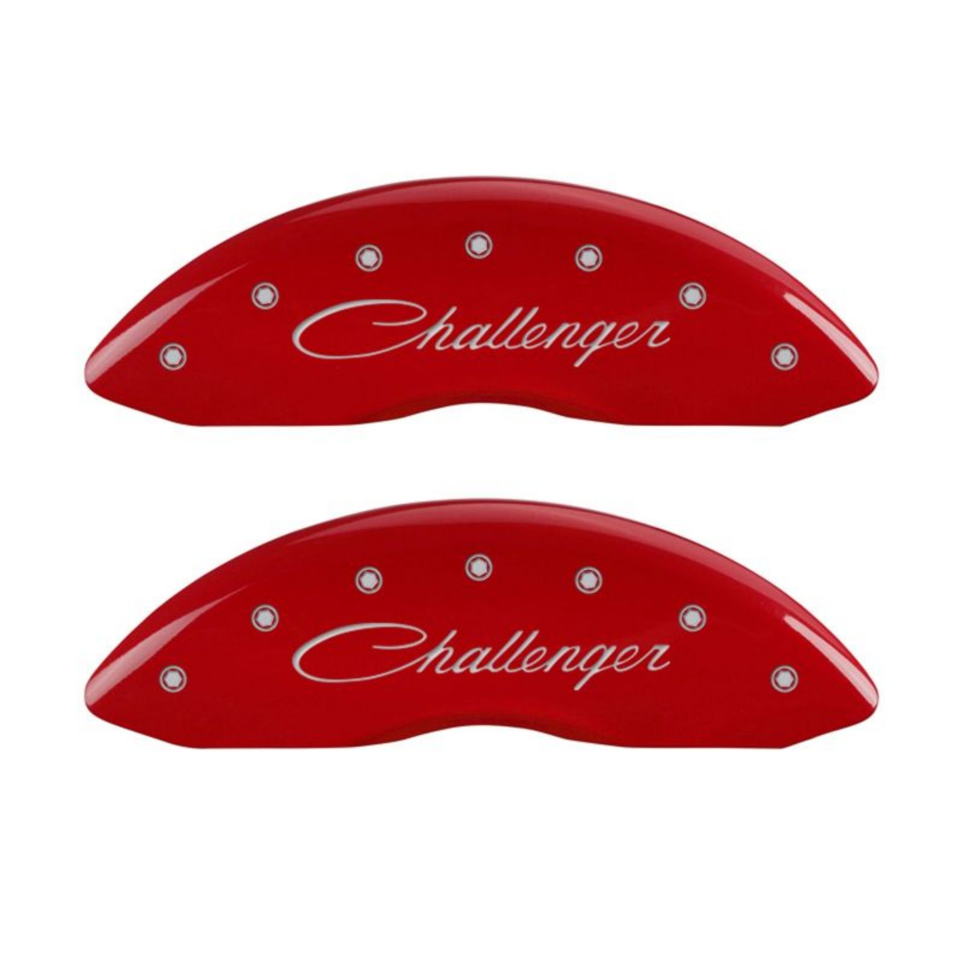 Picture of MGP 4 Caliper Covers Engraved Front & Rear Cursive-Challenger Red finish silver ch