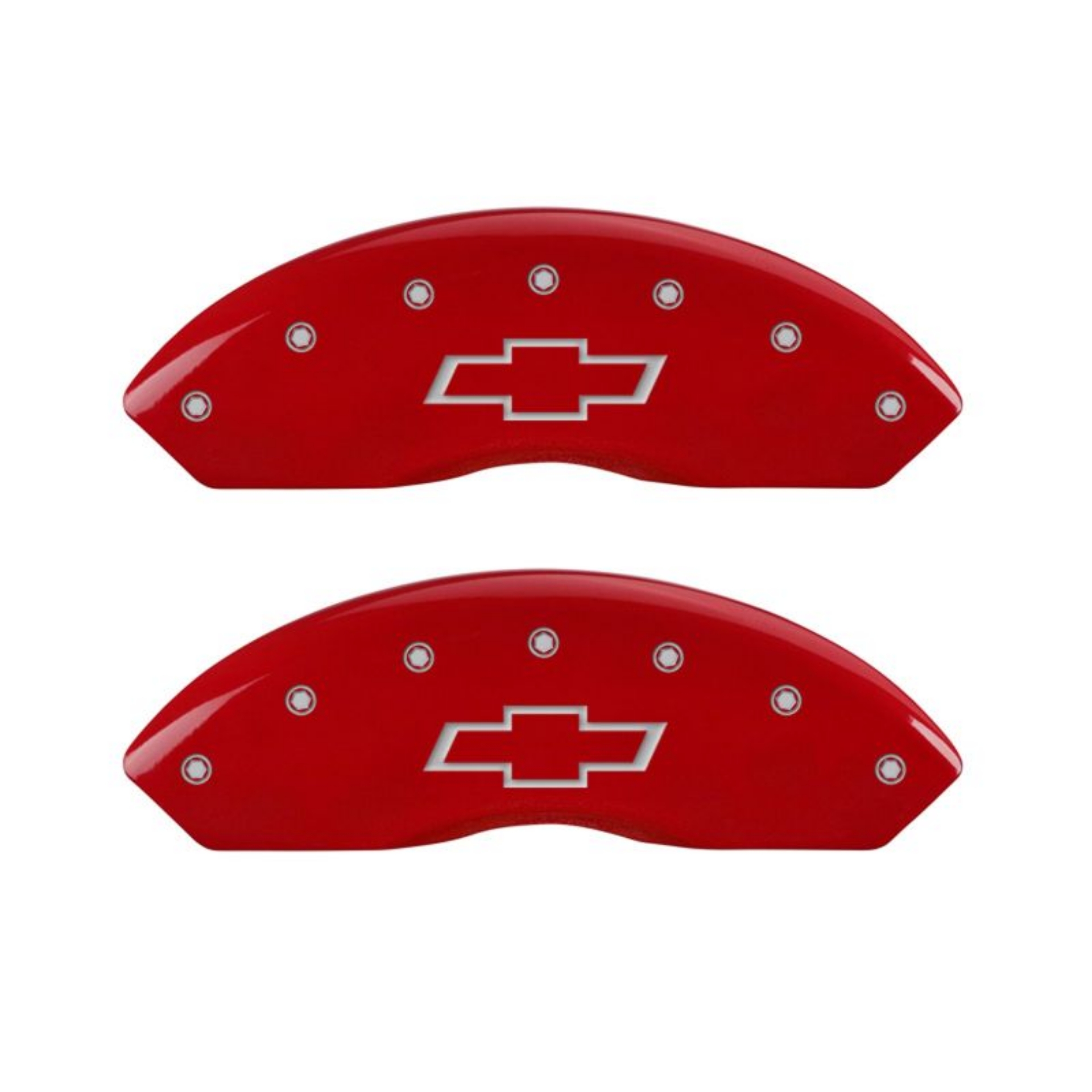 Picture of MGP 4 Caliper Covers Engraved Front & Rear Bowtie Red finish silver ch