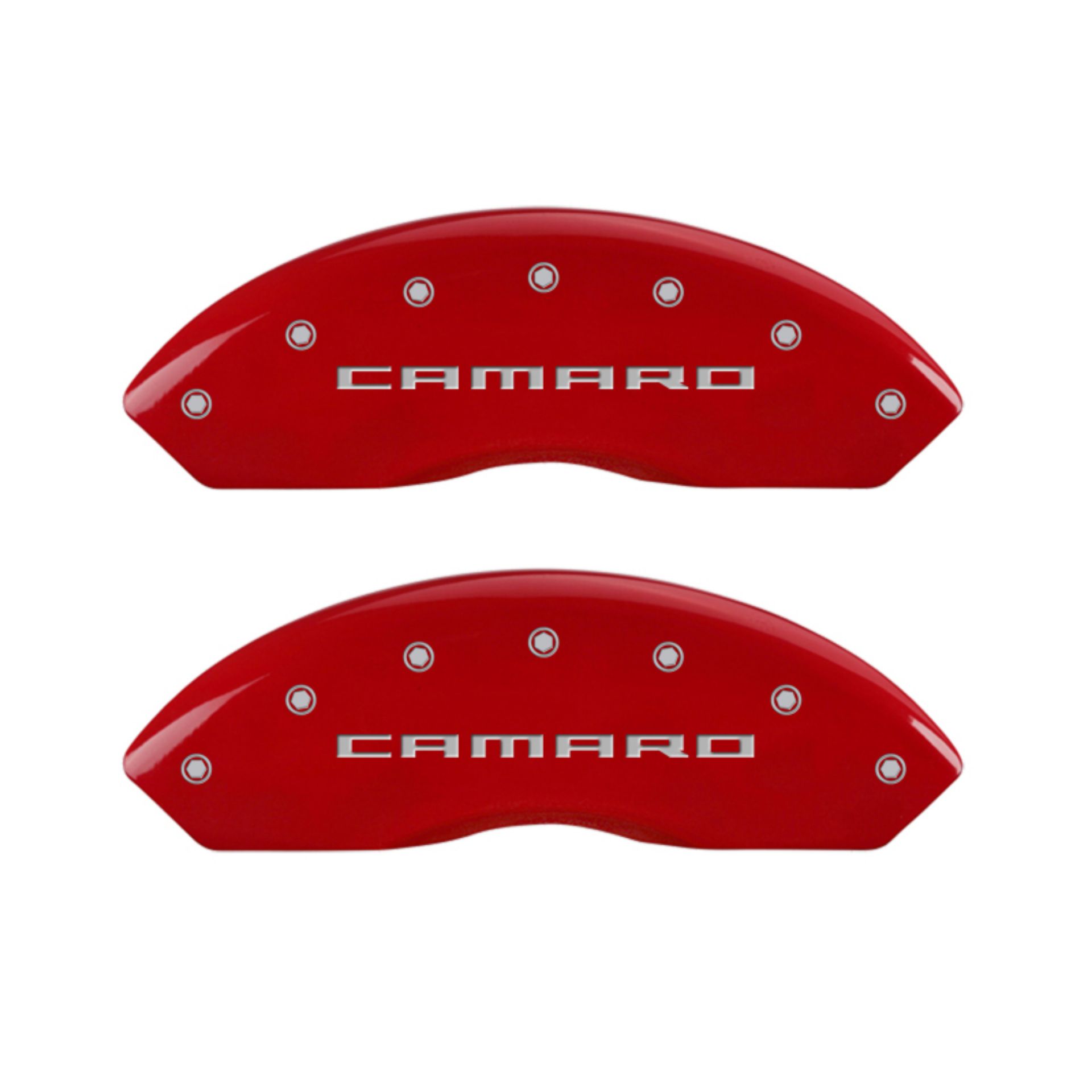 Picture of MGP 4 Caliper Covers Engraved Front & Rear Gen 5-Camaro Red finish silver ch