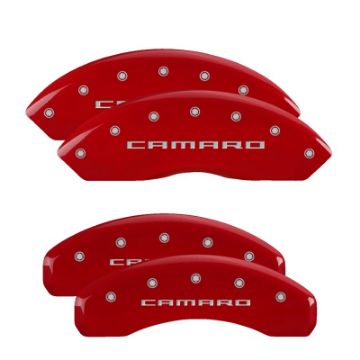 Picture of MGP 4 Caliper Covers Engraved Front & Rear Gen 5-Camaro Red finish silver ch