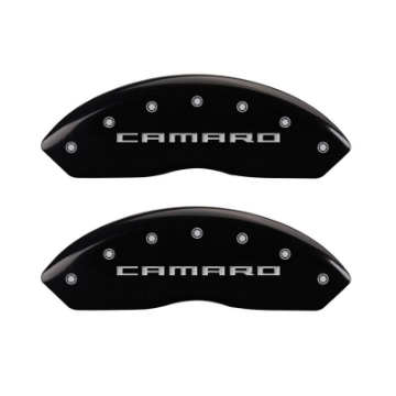 Picture of MGP 4 Caliper Covers Engraved Front Gen 5-Camaro Engraved Rear Gen 5-RS Black finish silver ch