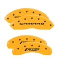 Picture of MGP 4 Caliper Covers Engraved Front Gen 5-Camaro Engraved Rear Gen 5-RS Yellow finish black ch