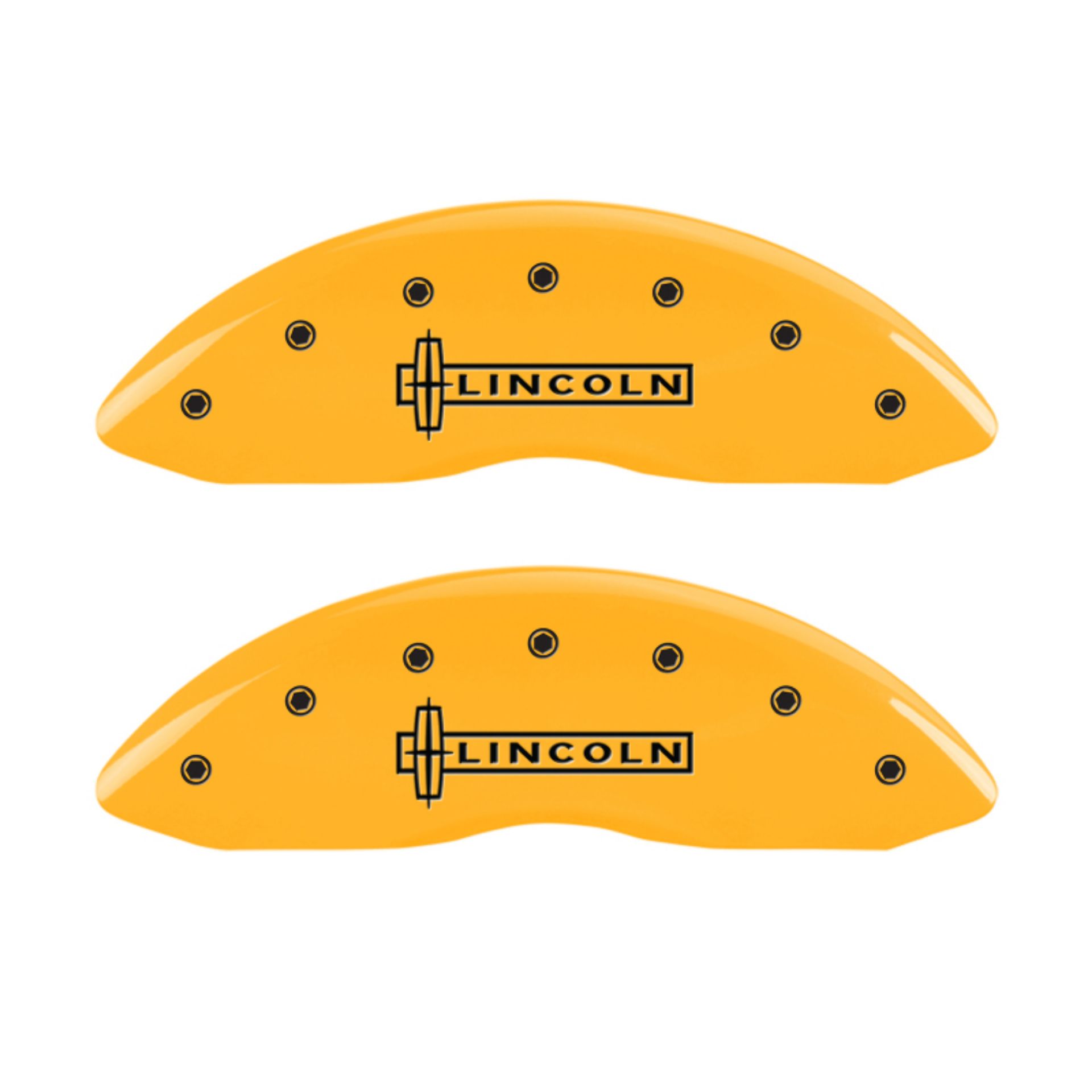 Picture of MGP 4 Caliper Covers Engraved Front Lincoln Engraved Rear MKX Yellow finish black ch