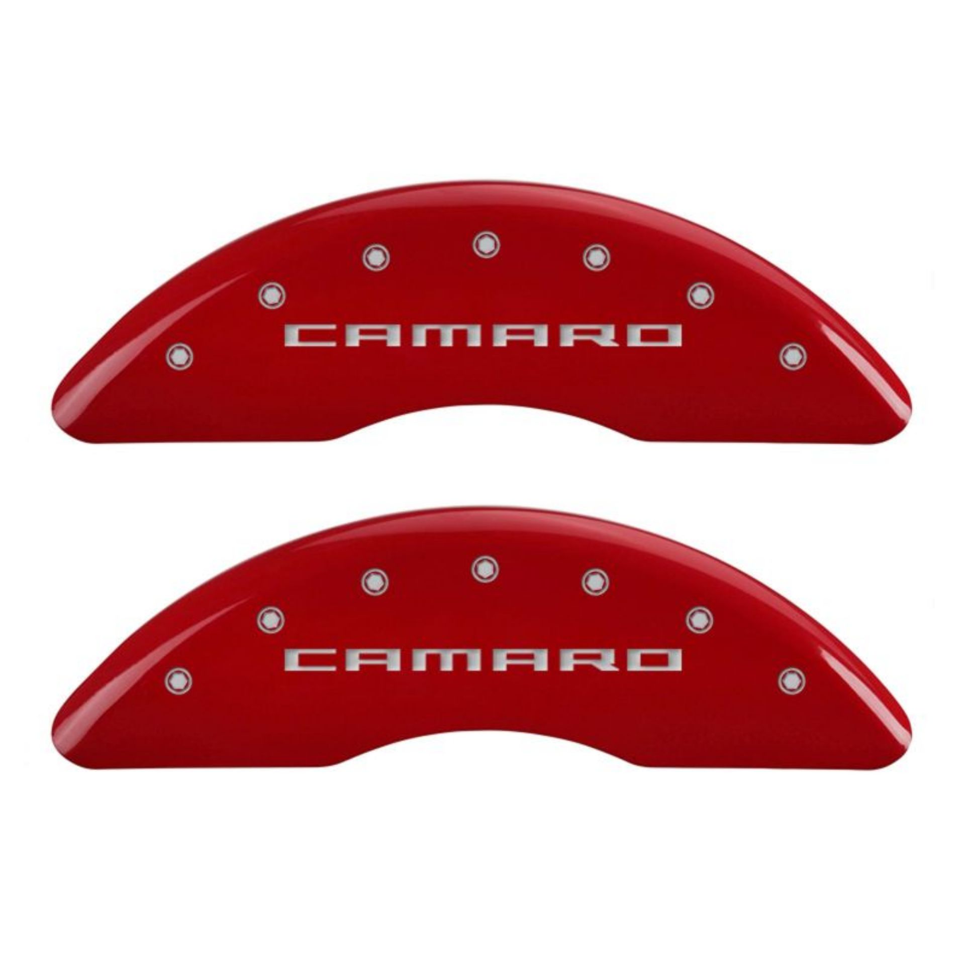 Picture of MGP 4 Caliper Covers Engraved Front & Rear Gen 5-Camaro Red finish silver ch