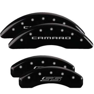 Picture of MGP 4 Caliper Covers Engraved Front Gen 5-Camaro Engraved Rear Gen 5-SS Black finish silver ch