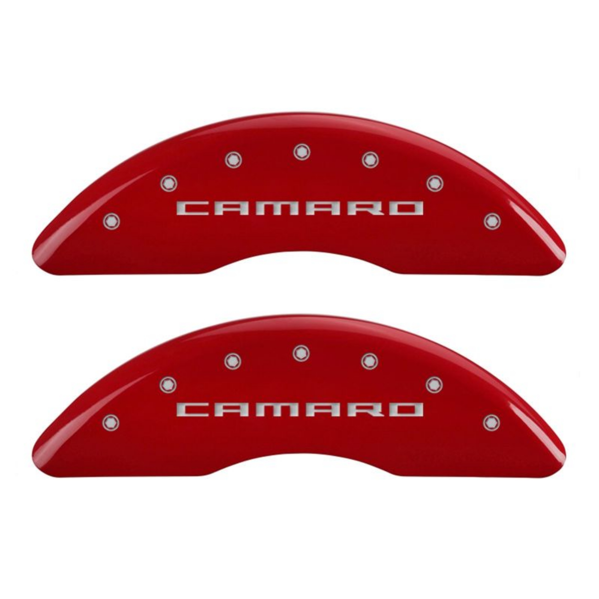 Picture of MGP 4 Caliper Covers Engraved Front Gen 5-Camaro Engraved Rear Gen 5-SS Red finish silver ch