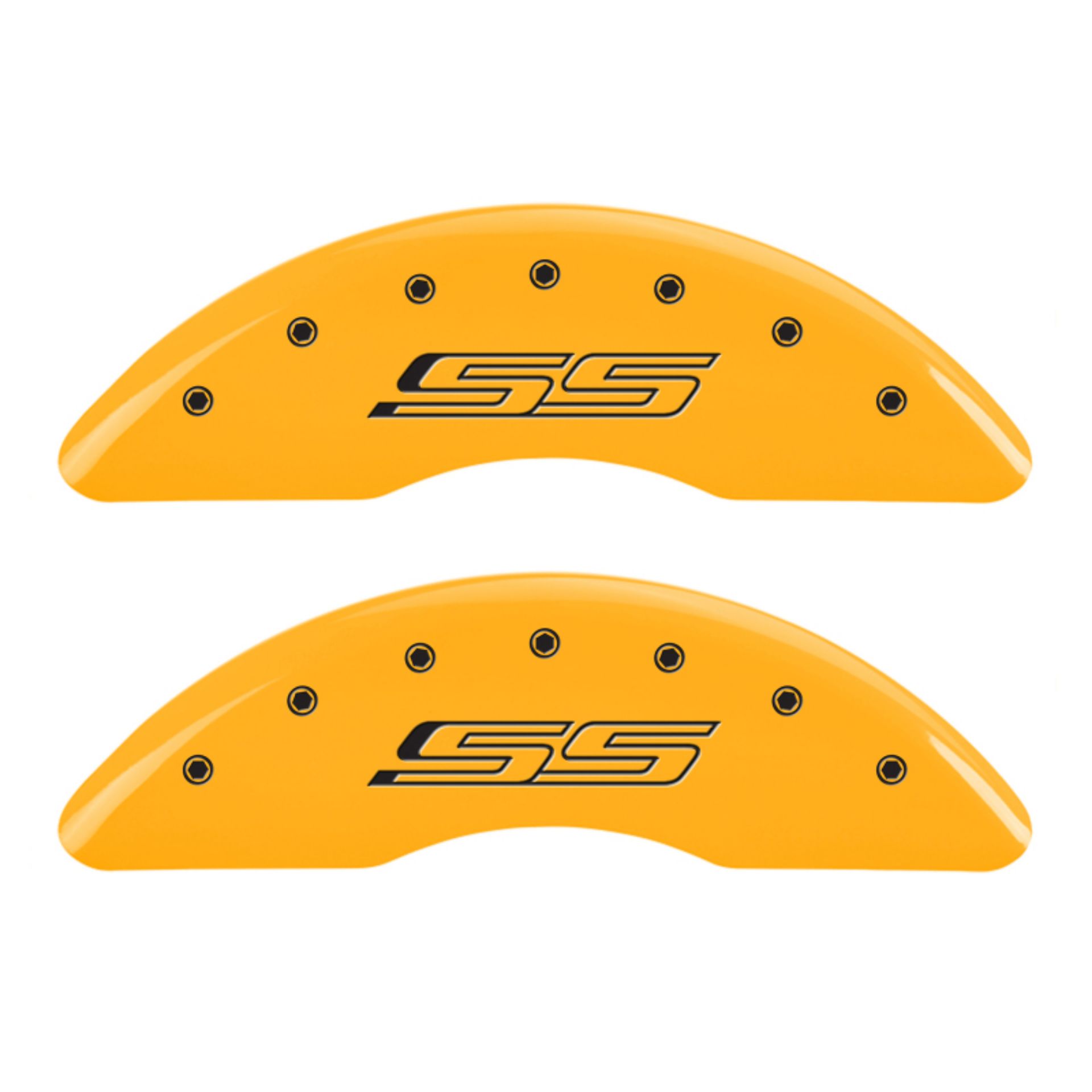 Picture of MGP 4 Caliper Covers Engraved Front & Rear Gen 5-SS Yellow finish black ch