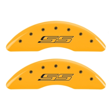 Picture of MGP 4 Caliper Covers Engraved Front & Rear Gen 5-SS Yellow finish black ch