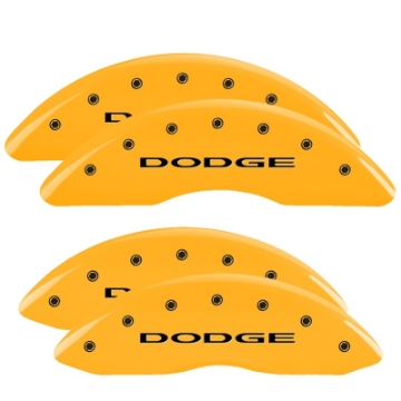 Picture of MGP 4 Caliper Covers Engraved Front & Rear With out stripes-Dodge Yellow finish black ch