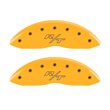 Picture of MGP 4 Caliper Covers Engraved Front & Rear Vintage Style-RT Yellow finish black ch