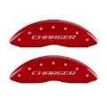 Picture of MGP 4 Caliper Covers Engraved Front Charger Engraved Rear RT Red finish silver ch