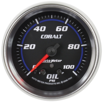 Picture of Autometer Cobalt Oil Pressure Gauge 2 5-8in 100PSI Stepper Motor w- Peak and Warn