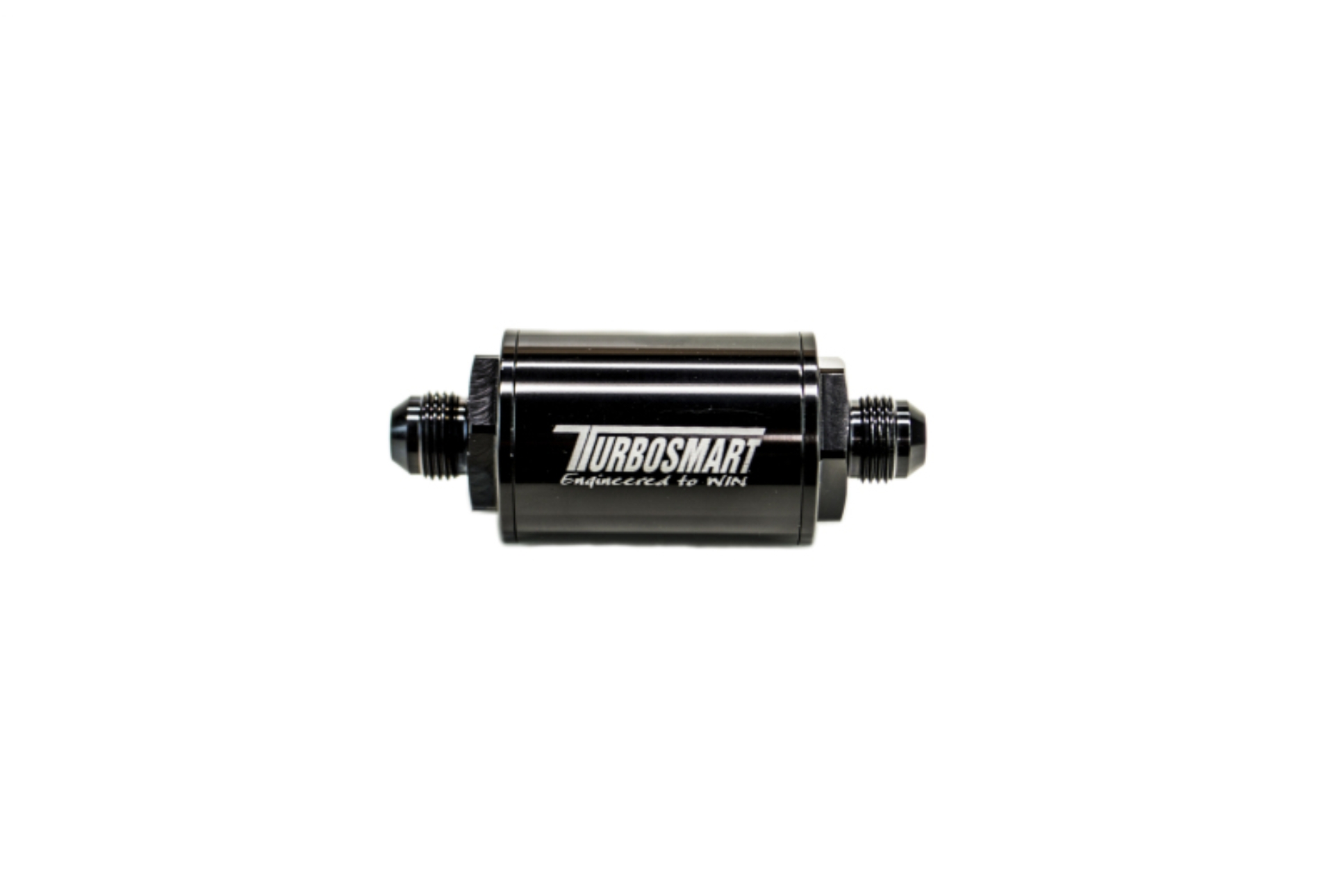 Picture of Turbosmart FPR Billet Inline Fuel Filter 1-75in OD 3-825in Length AN-6 Male Inlet - Black