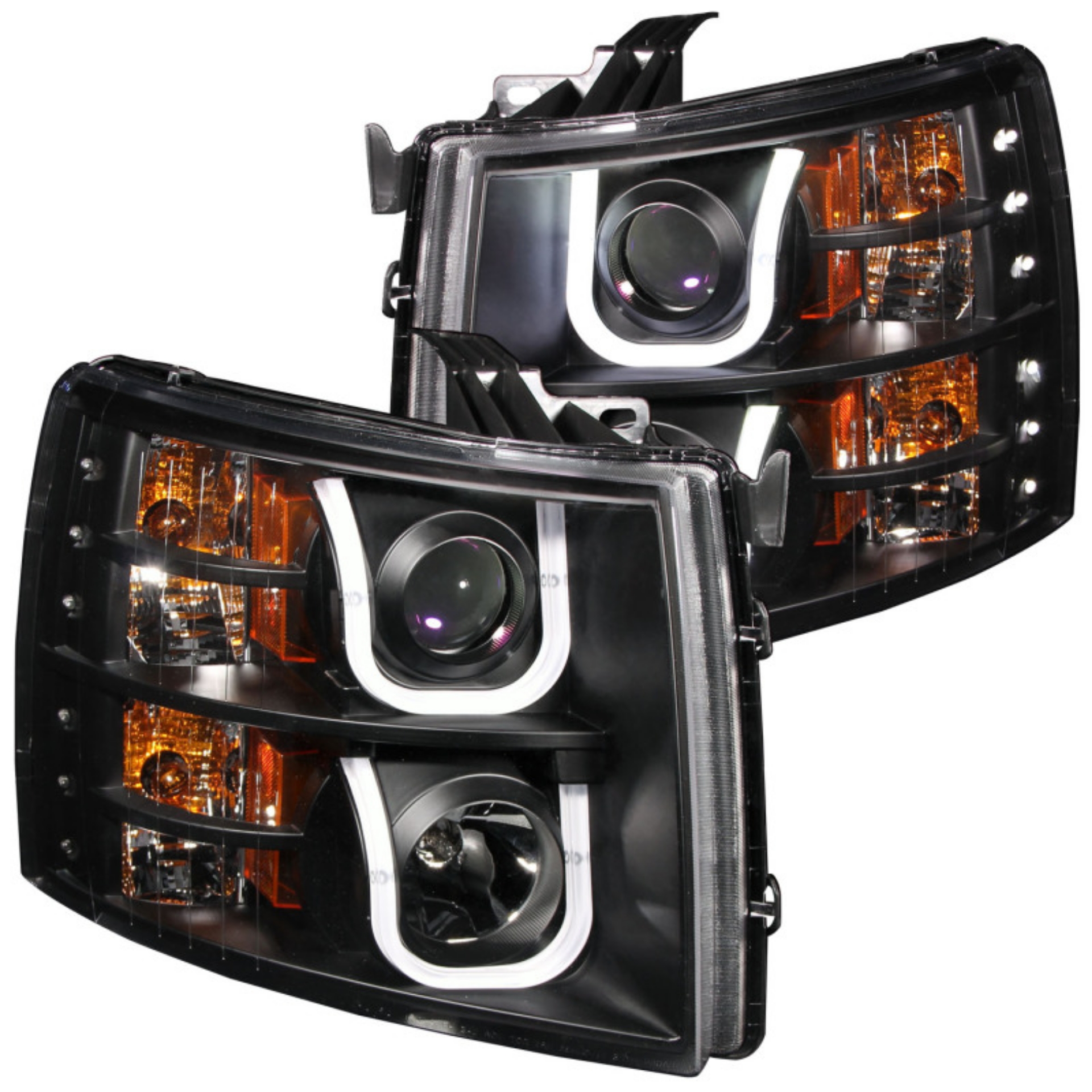 Picture of ANZO 2007-2013 Chevrolet Silverado 1500 Projector Headlights w- U-Bar Black