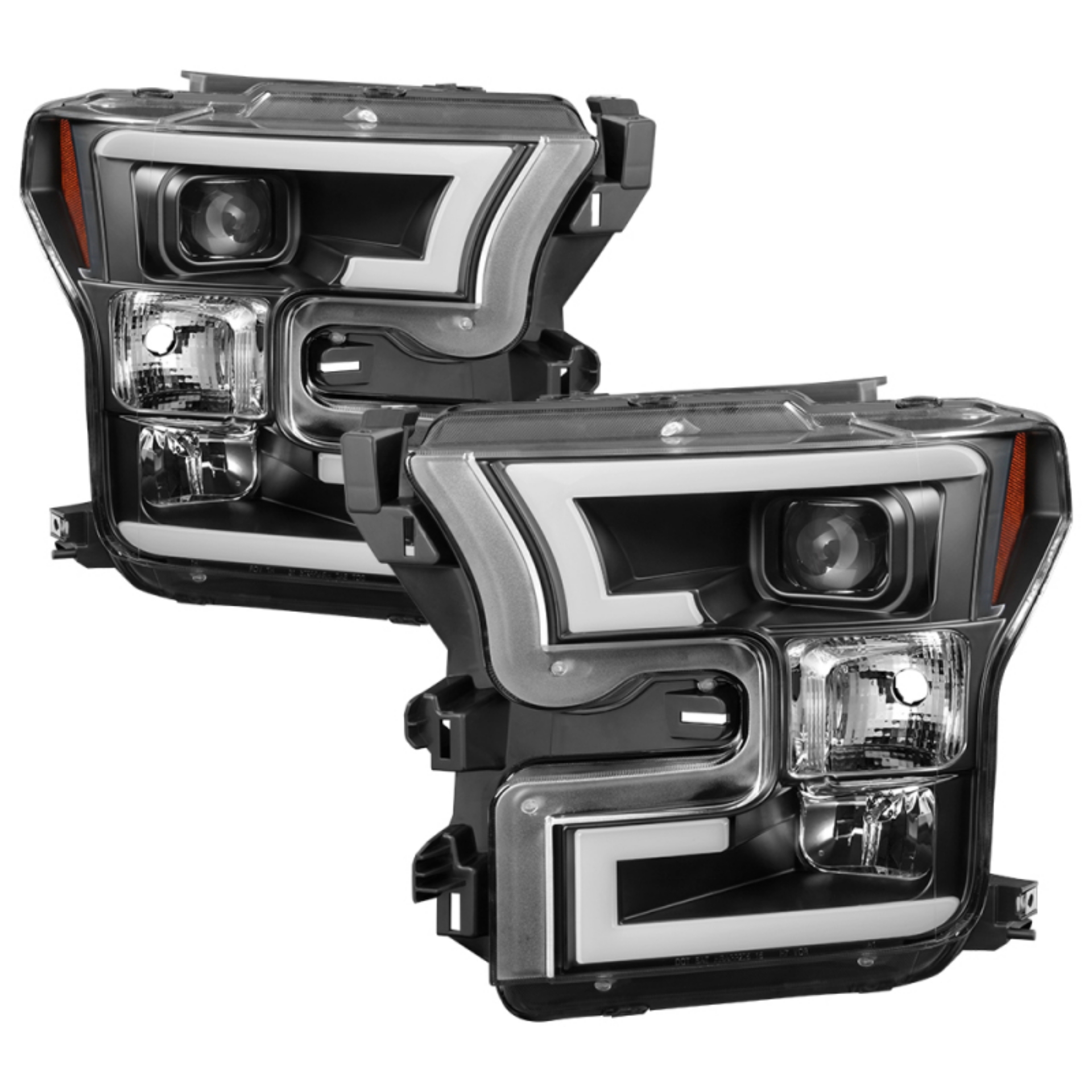 Picture of Spyder Ford F150 2015-2017 Projector Headlights - Light Bar DRL LED - Black PRO-YD-FF15015-LBDRL-BK
