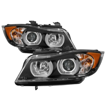 Picture of Spyder BMW E90 3-Series 06-08 4DR Headlights - Halogen Model Only - Black PRO-YD-BMWE9005V2-AM-BK