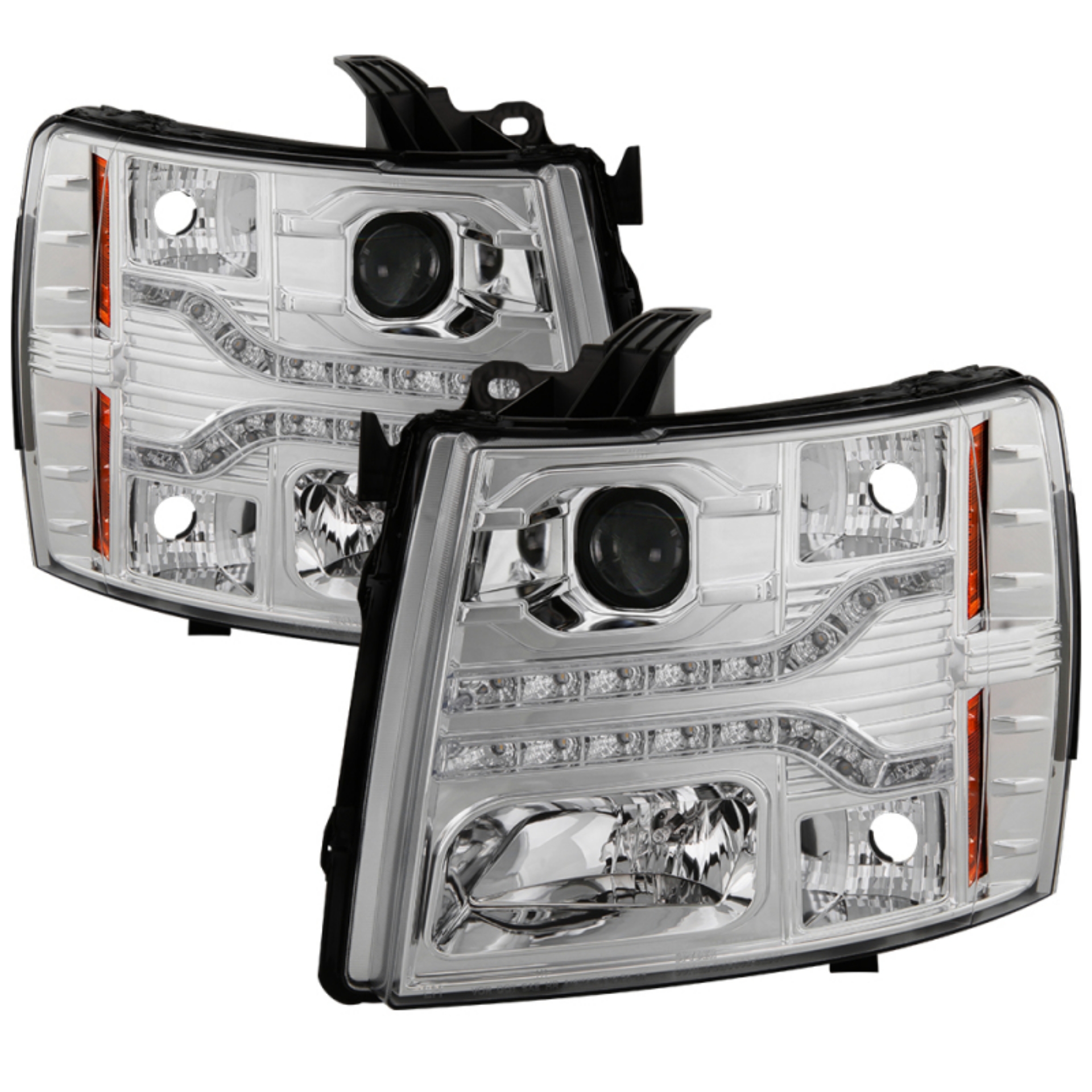 Picture of Spyder Chevy Silverado 1500 07-13 V2 Projector Headlights - LED DRL - Chrome PRO-YD-CS07V2-DRL-C