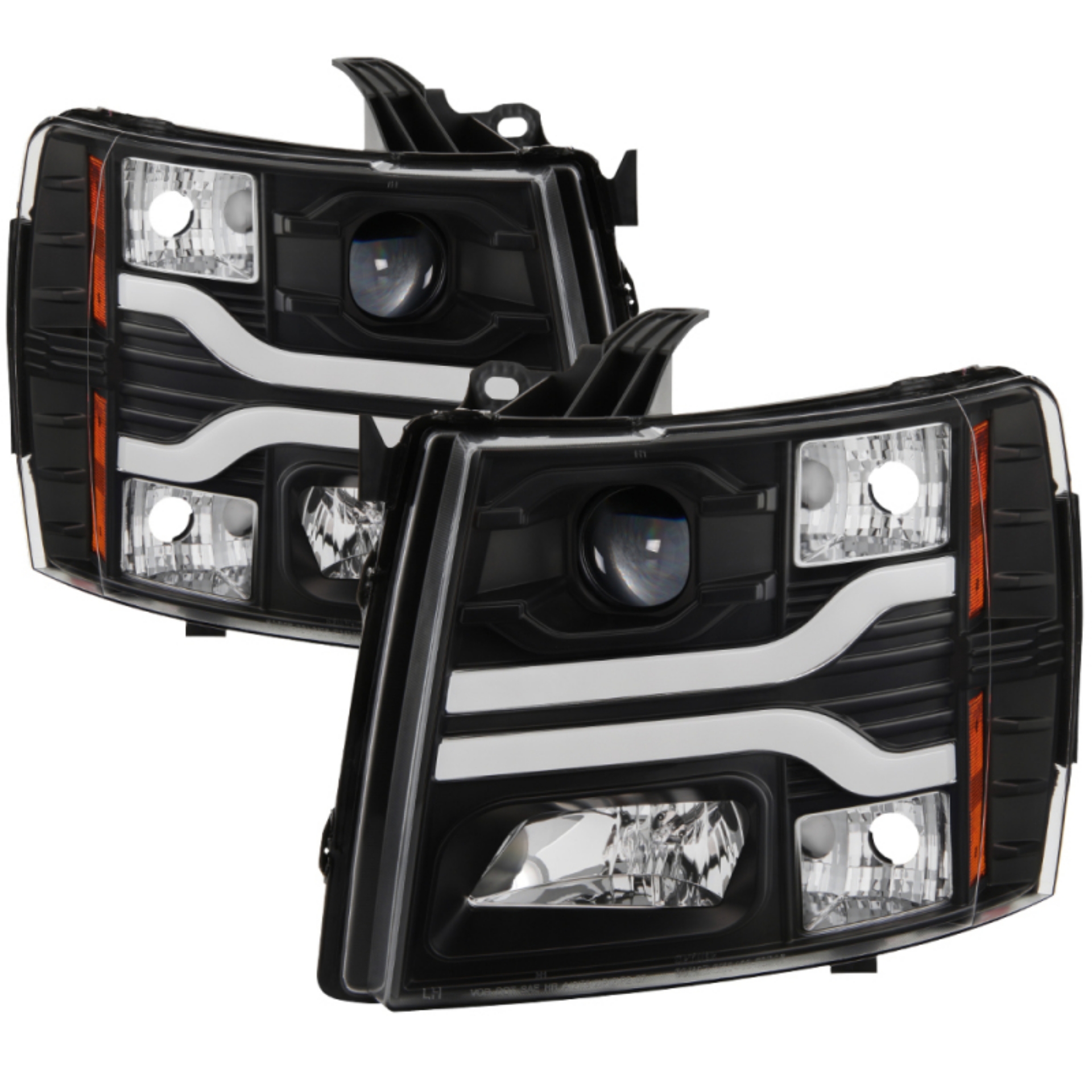 Picture of Spyder Chevy Silverado 1500 07-13 Version 3 Projector Headlights - Black PRO-YD-CS07V3-LBDRL-BK