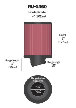 Picture of K&N Filter Universal Rubber Filter 2 3-4 inch 10 Degree Flange 4 inch OD 5 inch Height