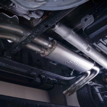 Picture of Stainless Works 2015-18 F-150 Exhaust X-Pipe Resonator Muffler Exits In Front Of Passenger Rear Tire