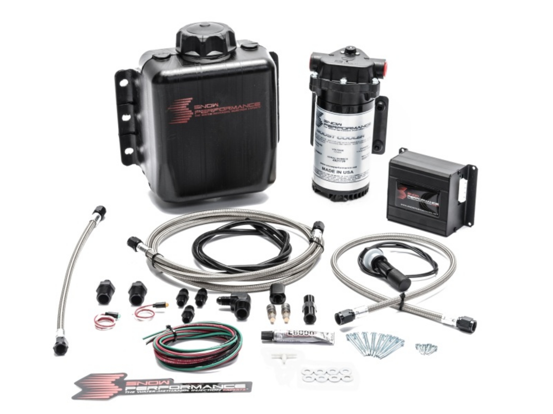 Picture of Snow Performance Stg 2 Boost Cooler Prog- Engine Mount Water Injection Kit SS Braid Line & 4AN