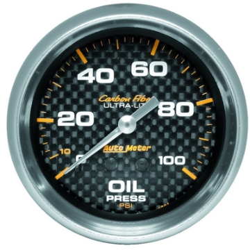 Picture of Autometer Ultra-Lite 2-625in Mechanical 100 PSI Oil Pressure Gauge - Carbon Fiber