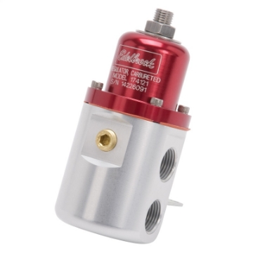 Picture of Edelbrock Fuel Pressure Regulator Carbureted 160 GPH 5-10 PSI 3-8In In-Out Retunless Red-Clear