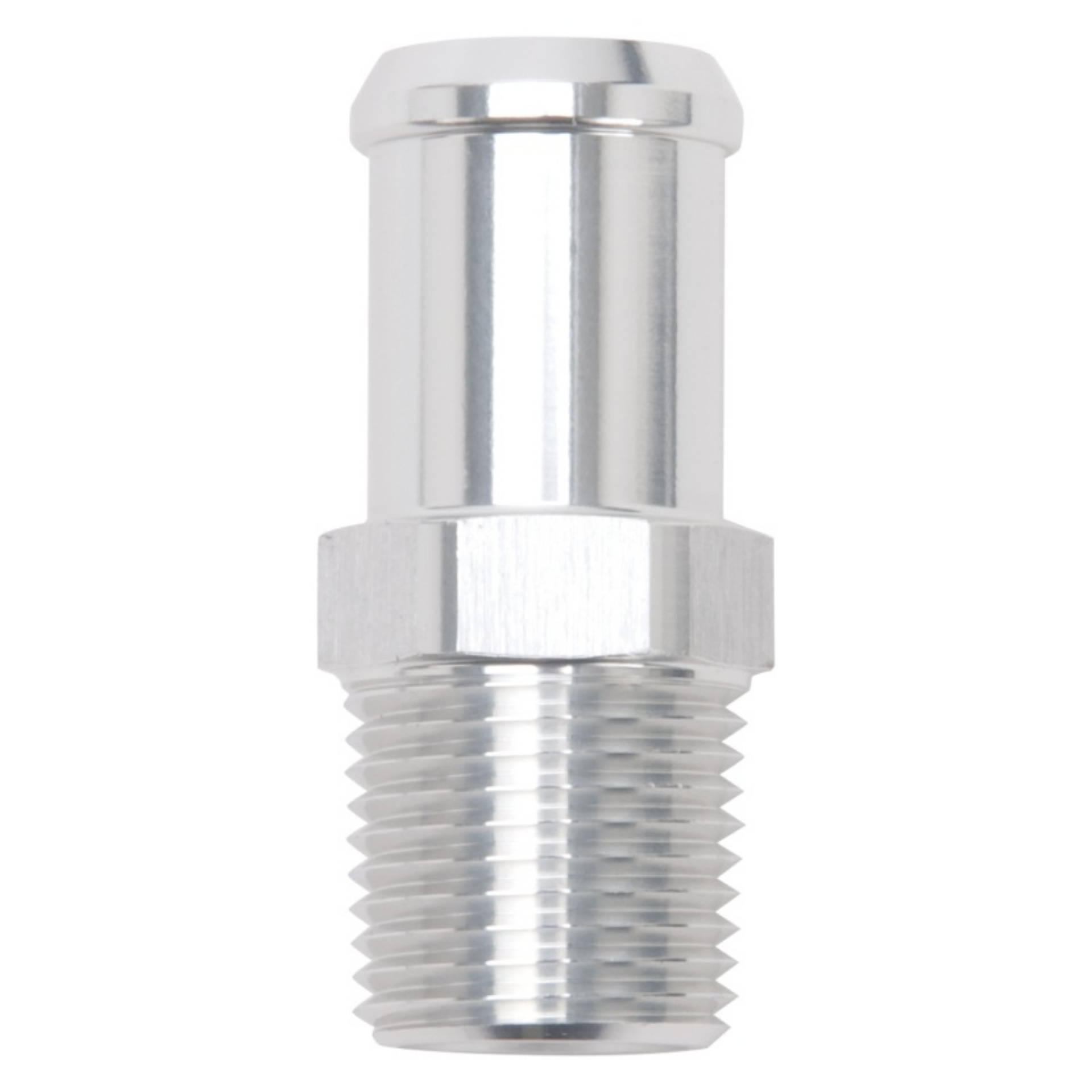 Picture of Edelbrock Hose End Straight 1-2In NPT to 3-4In Barb Clear Anodize