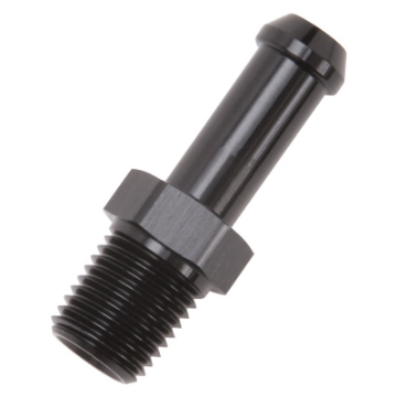 Picture of Edelbrock Hose End Straight 1-4In NPT to 3-8In Barb Black Anodize