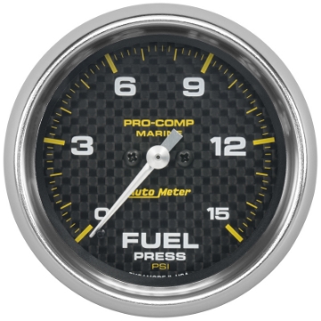 Picture of Autometer Marine Carbon Fiber 2-5-8in 15 PSI Digital Stepper Motor Fuel Pressure Gauge