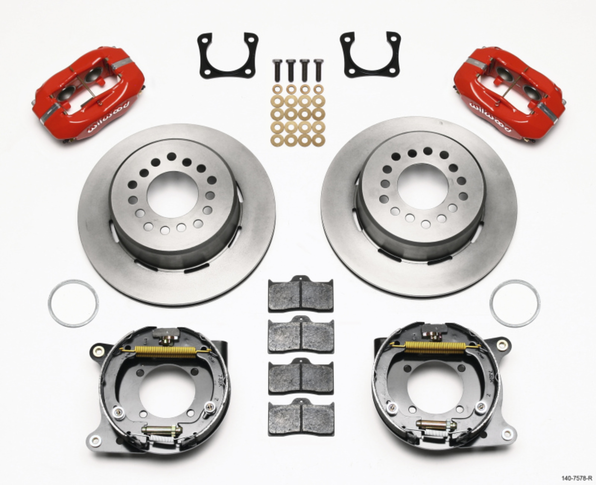 Picture of Wilwood Forged Dynalite P-S Park Brake Kit Red Chevy 12 Bolt-Spec 3-15in Bearing