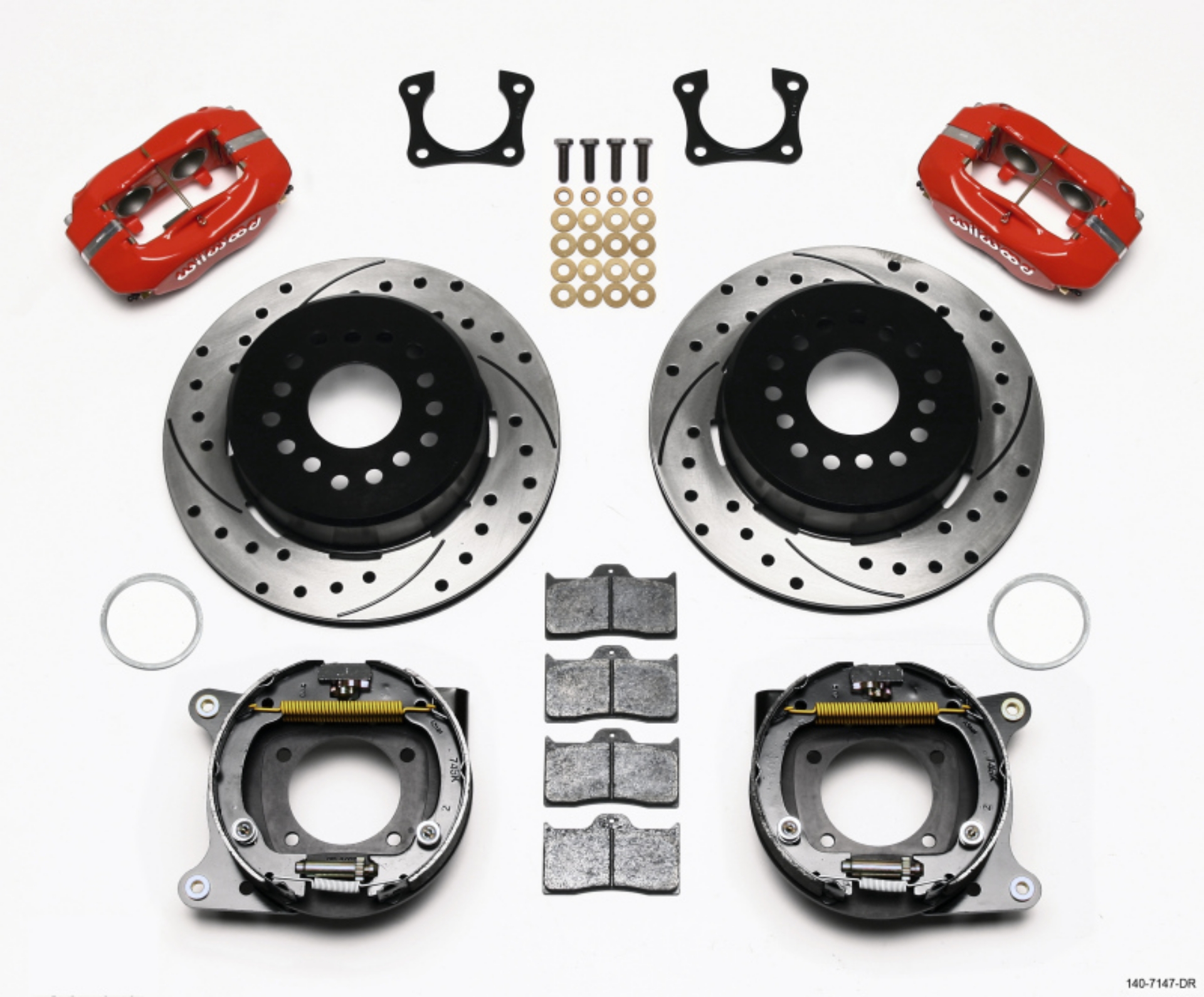 Picture of Wilwood Forged Dynalite P-S Park Brake Kit Drilled Red 58-64 Olds-Pontiac Ends