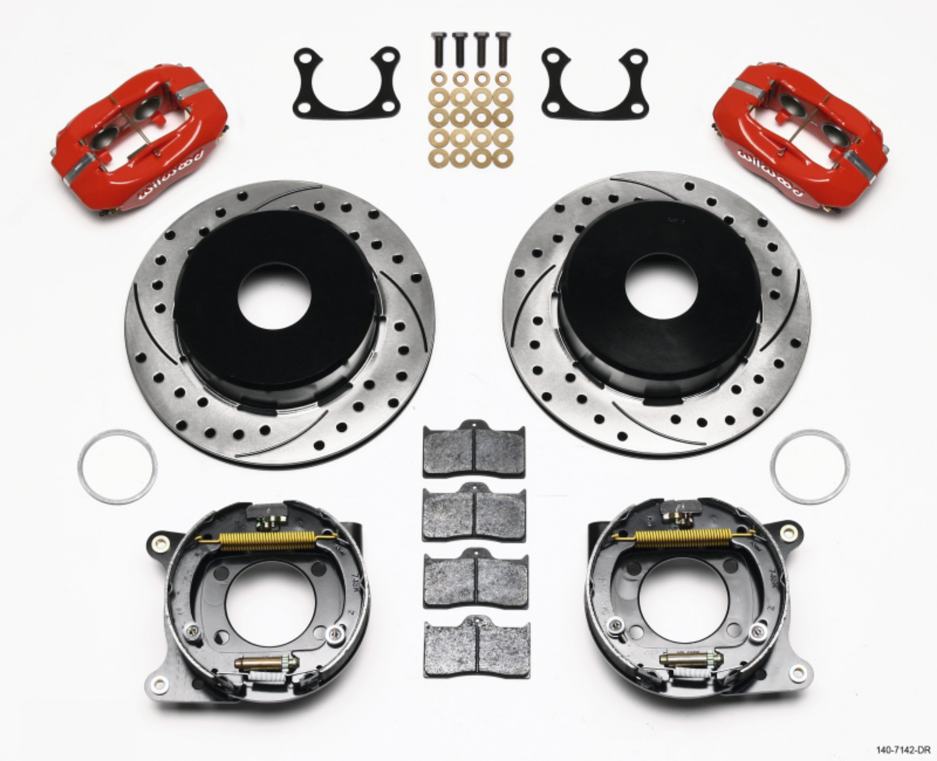 Picture of Wilwood Forged Dynalite P-S Park Brake Kit Drilled Red Big Ford 2-36in Offset Currie Blank