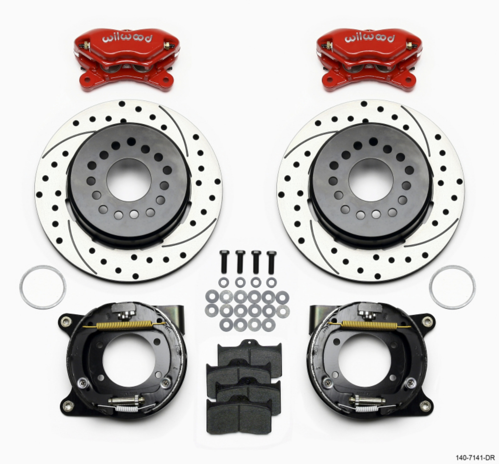 Picture of Wilwood Forged Dynalite P-S P-B Kit Drilled-Red Chevy 12 Bolt w- C-Clips