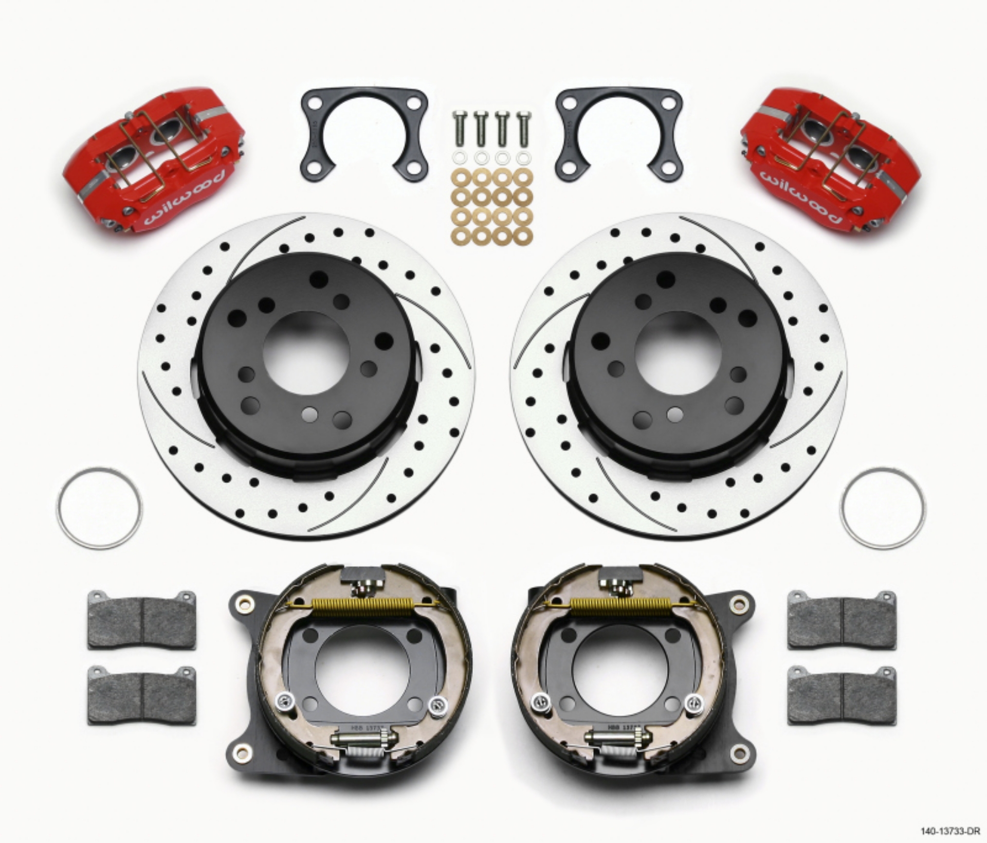 Picture of Wilwood Dynapro Lug Mount P-S Park Brake Kit Drilled Red Big Ford 2-00in Off Bronco 5 x 5-50