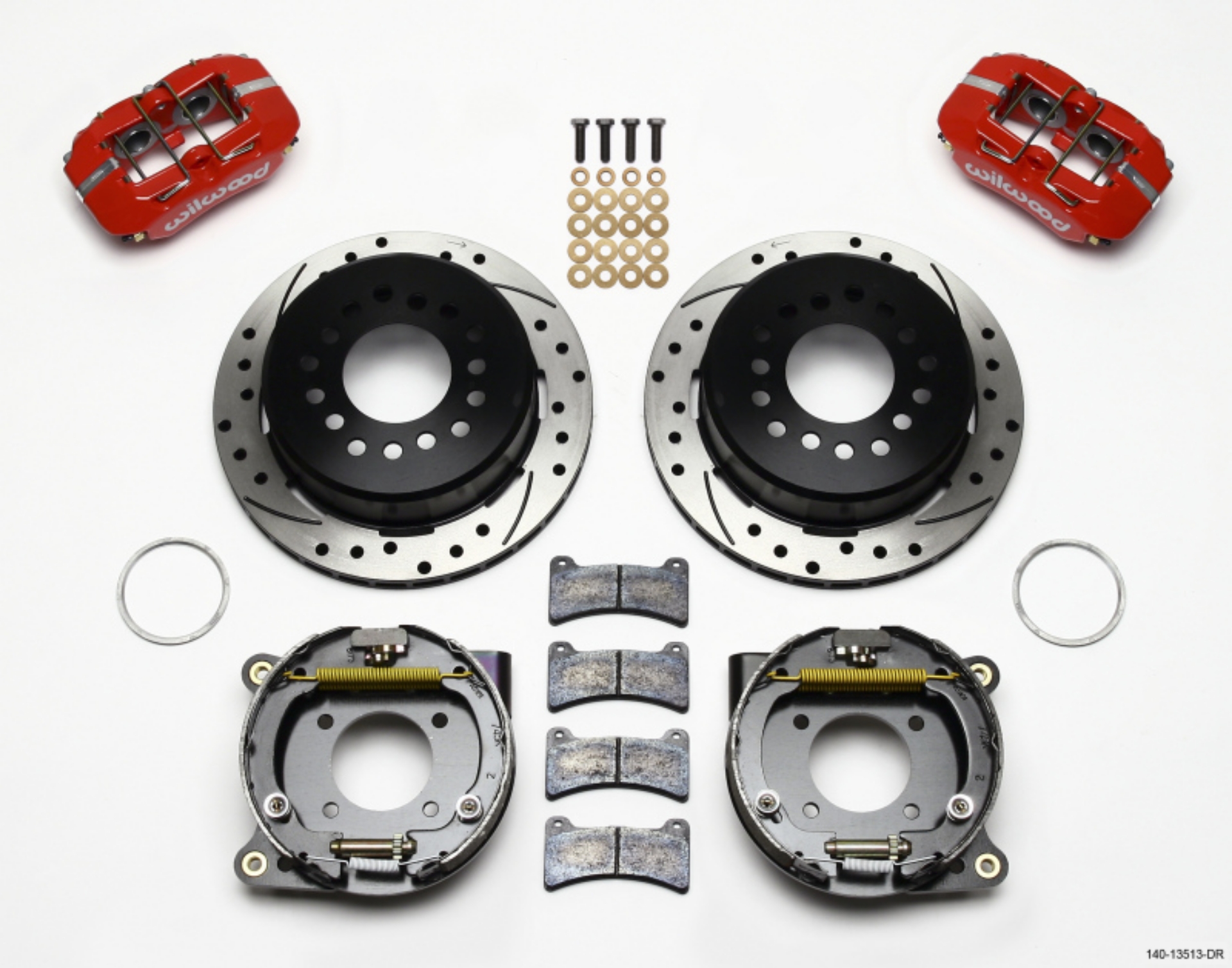 Picture of Wilwood Dynapro Low-Profile 11-00in P-Brake Kit Drill-Red BOP Axle 2-75in Bearing 2-75 Offset