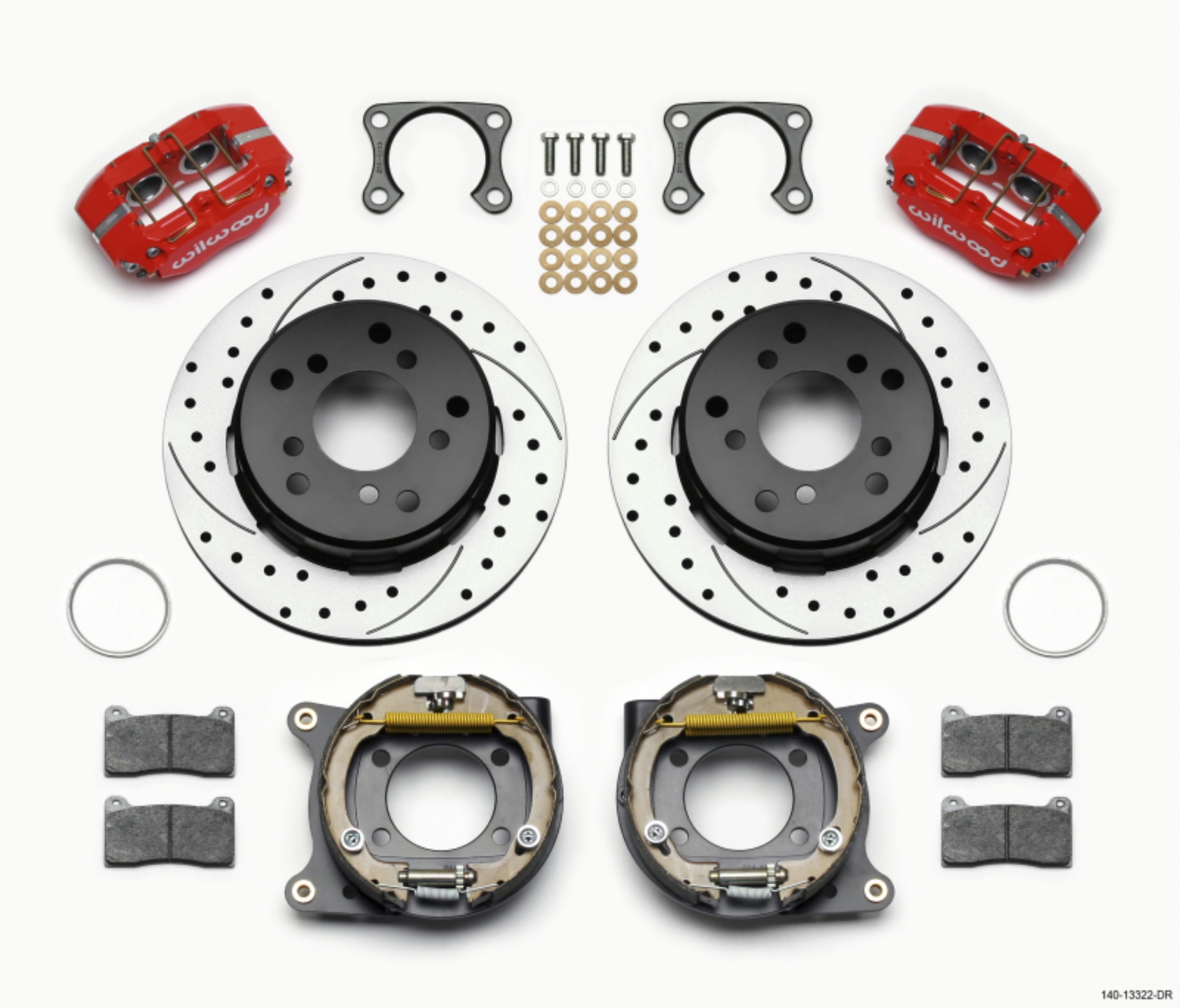 Picture of Wilwood Dynapro Lug Mount P-S Park Brake Kit Drilled Red Big Ford 2-36in Off Bronco 5 x 5-50