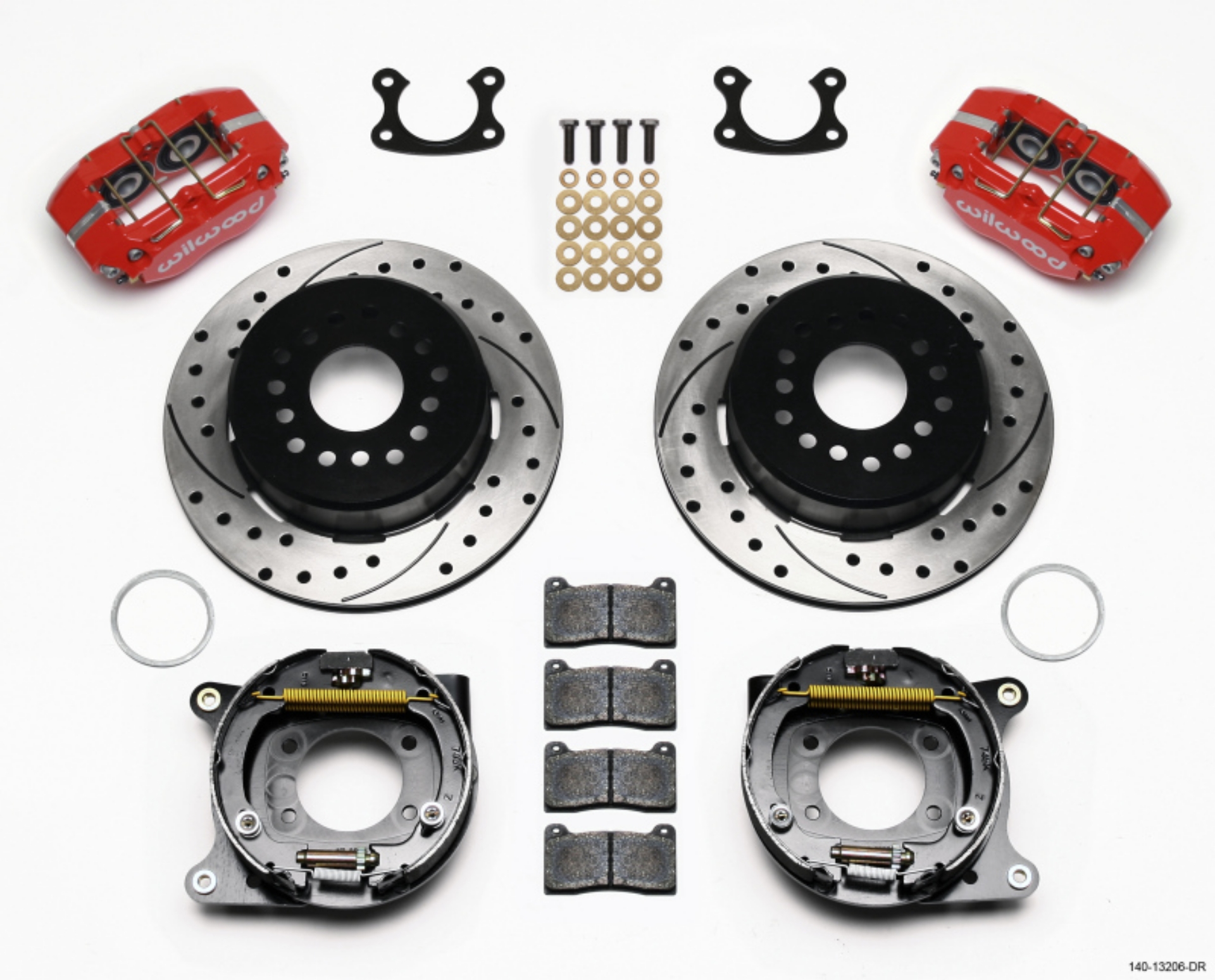 Picture of Wilwood Dynapro Dust-Boot P-S Park Brake Kit Drilled Red Small Ford 2-50in Offset