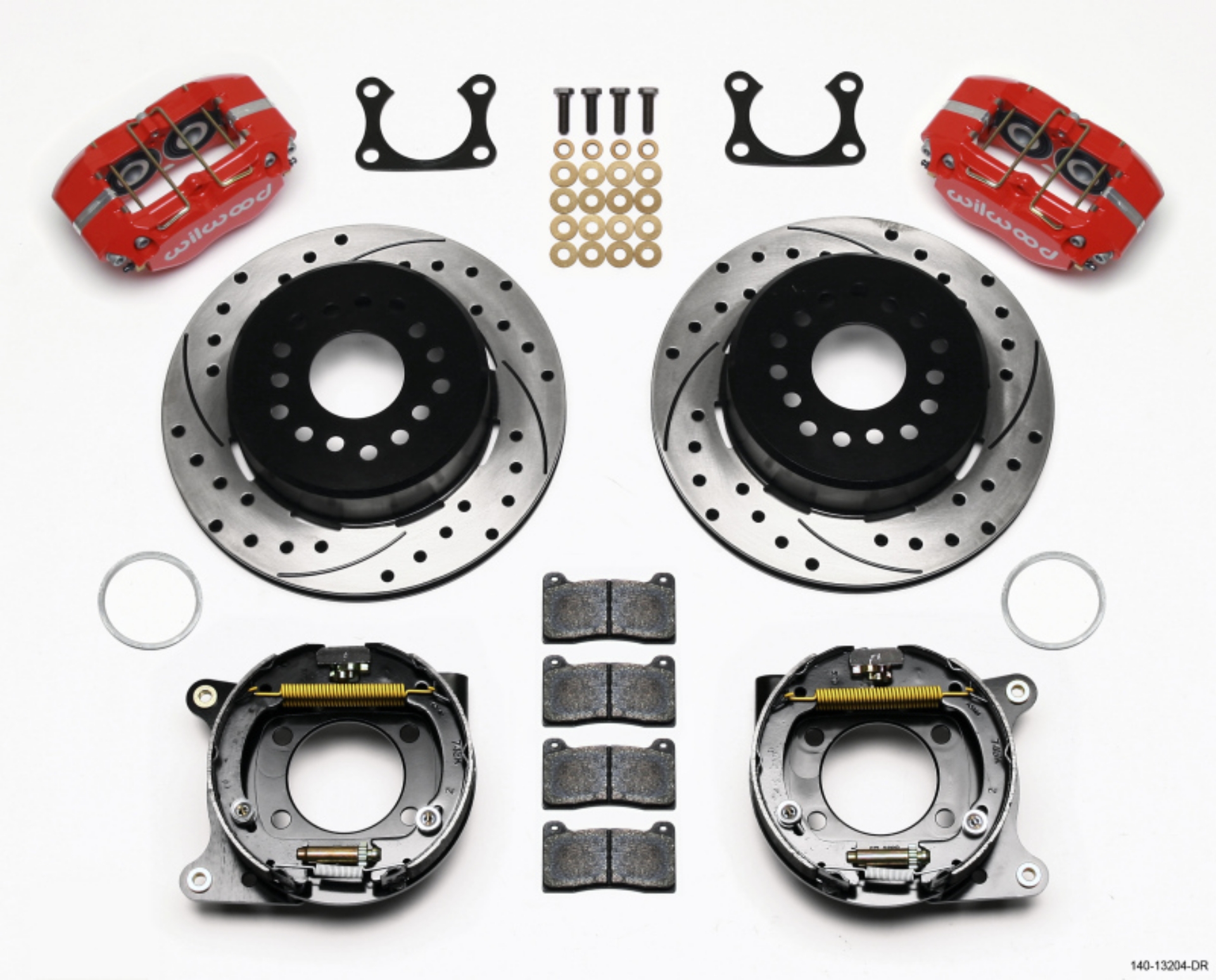 Picture of Wilwood Dynapro Dust-Boot P-S Park Brake Kit Drilled Red Big Ford 2-36in Offset