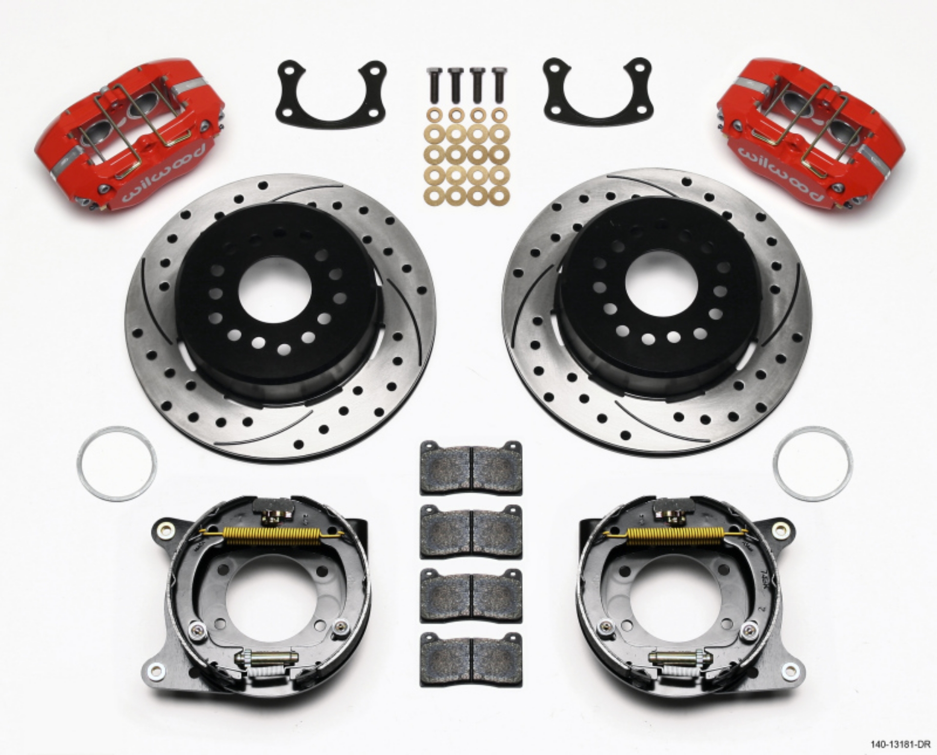 Picture of Wilwood Dynapro Lug Mount P-S P-B Kit Drilled-Red New Big Ford 2-50in Offset