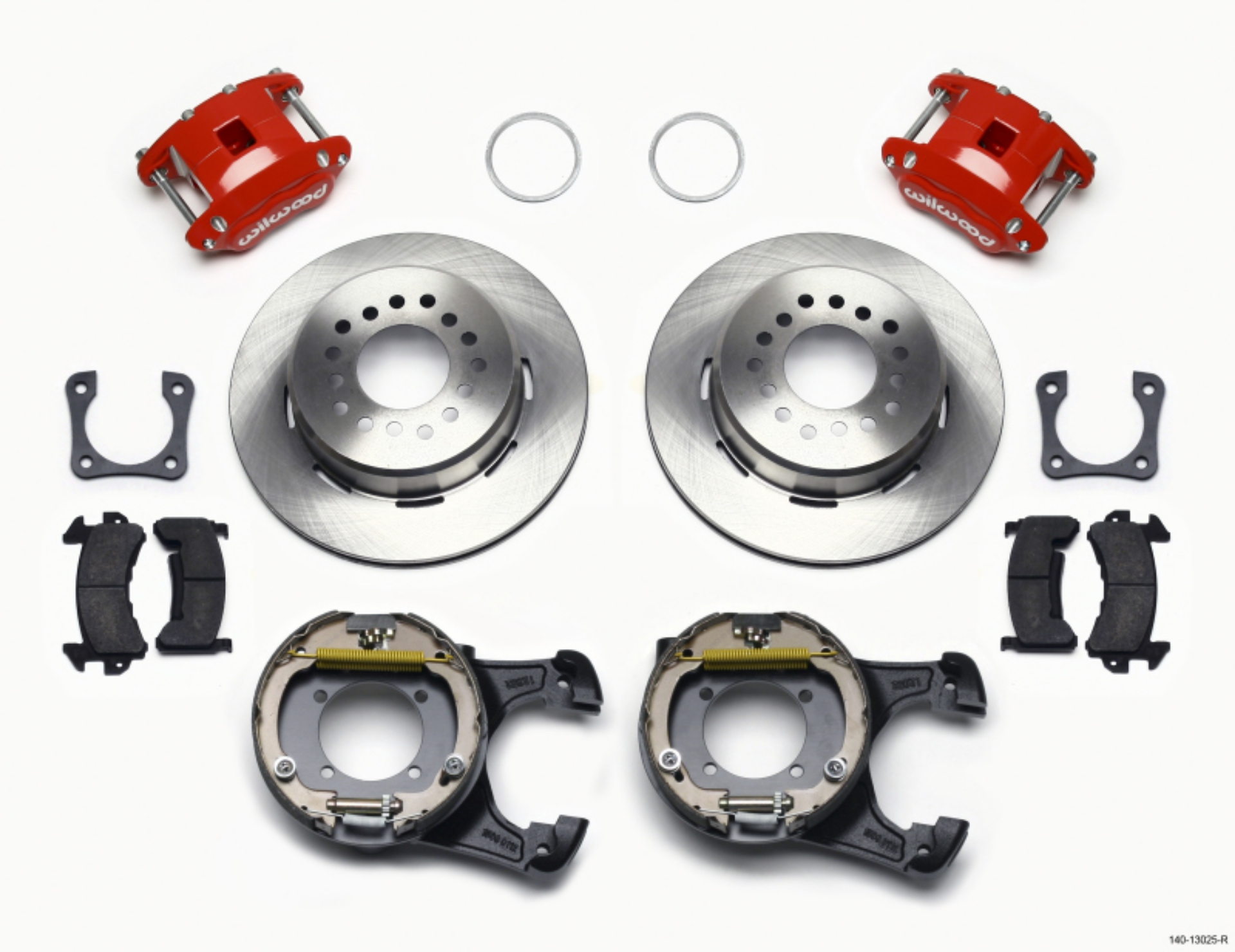 Picture of Wilwood D154 P-S Park Brake Kit Red 12 Bolt 2-81in Offset Staggered Shock