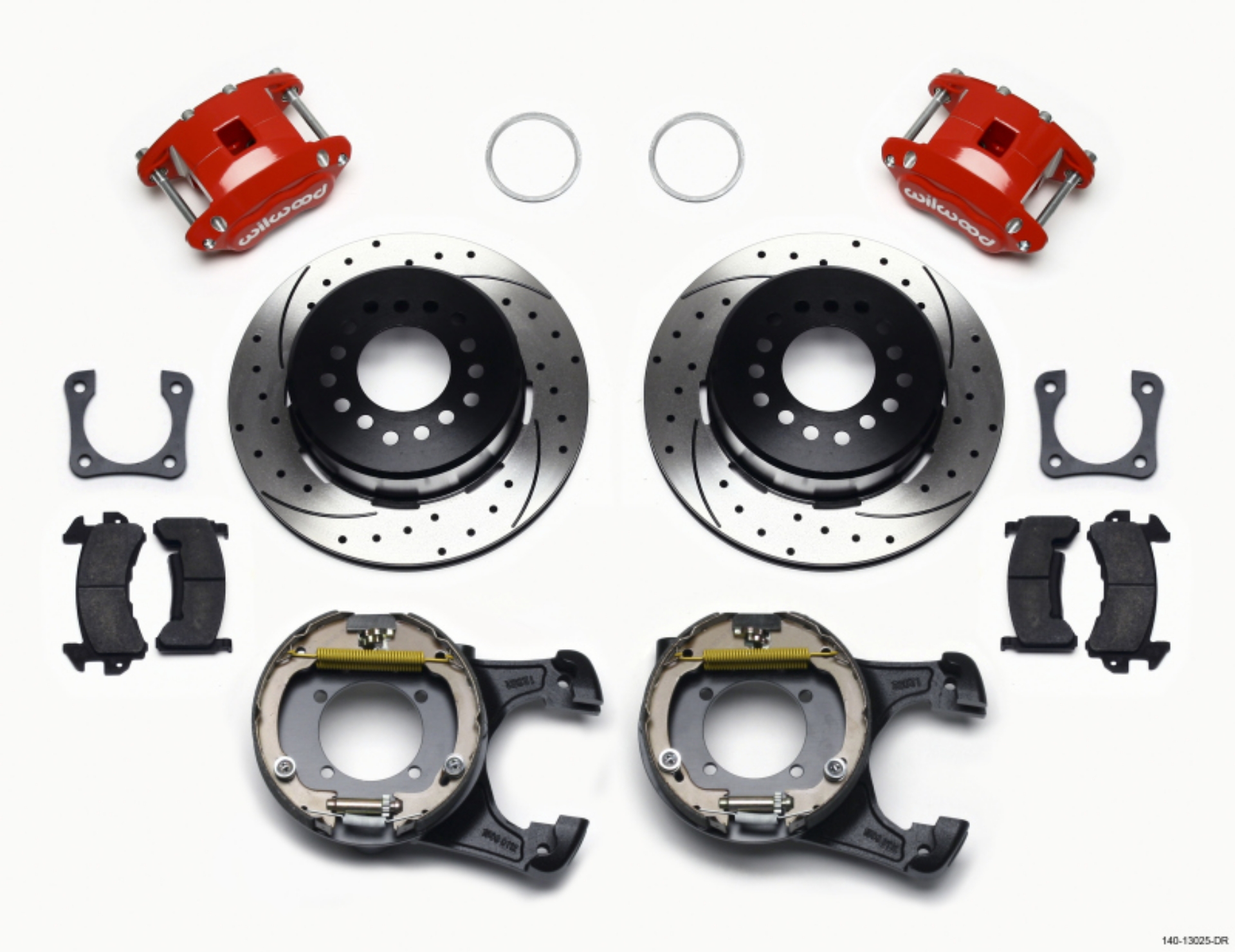 Picture of Wilwood D154 P-S P-B Kit Drilled-Red 12 Bolt 2-81in Offset Staggered Shock